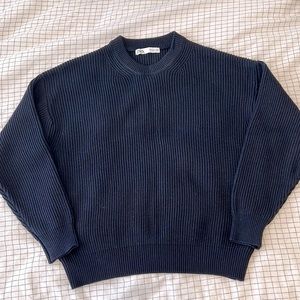 Zara Navy Knit Ribbed Crewneck Sweater size Small